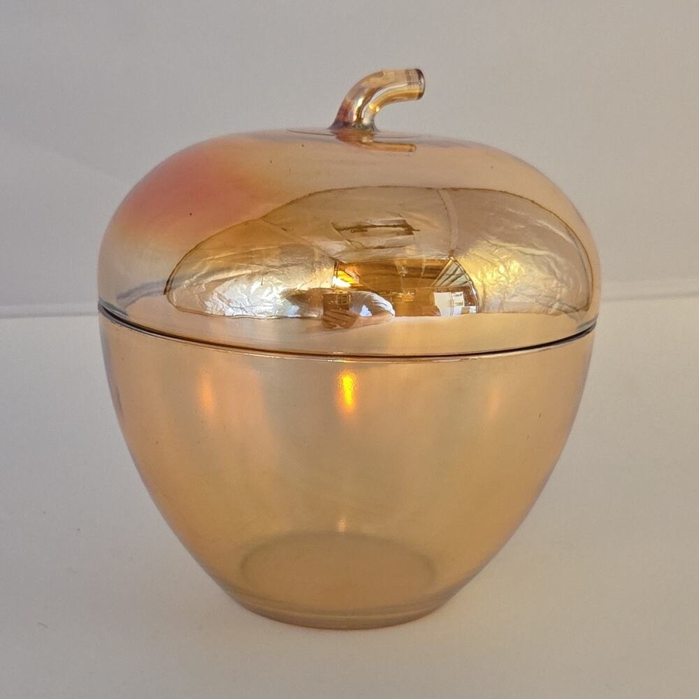 Jeanette Carnival Glass Apple Lidded Bowl, Set Includes Bowl, Lid
